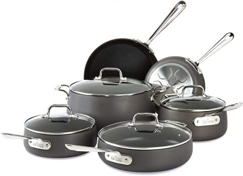 10-Piece All-Clad HA1 Hard Anodized Nonstick Cookware Set$328.84(Reg $599)
