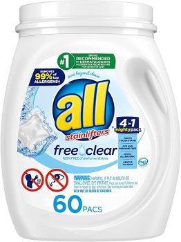 Amazon:  60-Count All Mighty Pacs Laundry Detergent Free Clear For $8.72 (Was $15.99) + Free Shipping