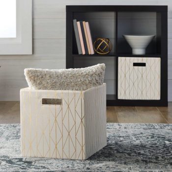 BHG Fabric Cube Storage Bins (12.75″ X 12.75″), Gold & Ivory, 2 Pack For $16 (Was $18.88)