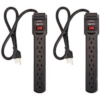 Amazon.com: 2-Pk Amazon Basics 6-Outlet Surge Protector Power Strip 2ft Cord for $9.56( was  )