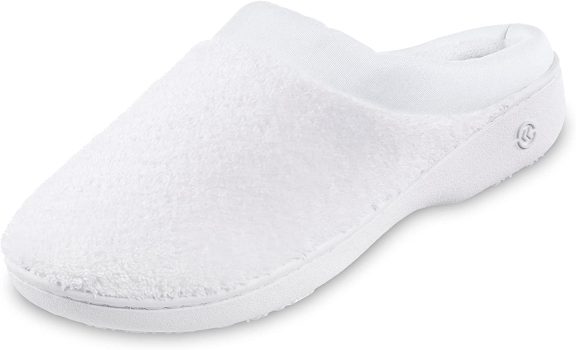 Isotoner Womens Terry and Satin Slip on Cushioned Slipper