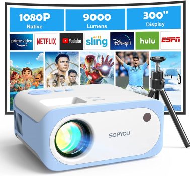 SOPYOU Ultra Mini Portable 1080P Full HD Projector, 4K Supported