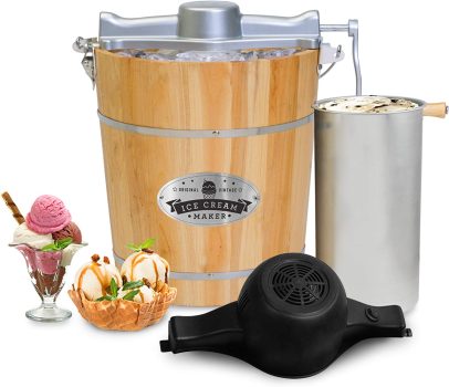 Elite Gourmet Old Fashioned 4-Qt Wood Bucket Electric Ice Cream Maker