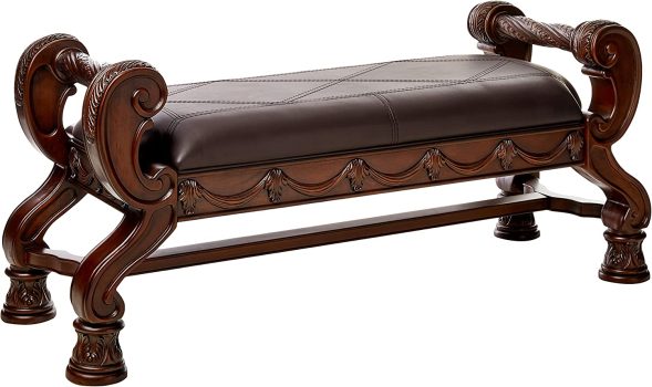 North Shore Ornate Faux Leather Upholstered Bedroom Bench