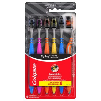 6-Pack Colgate Zig Zag Charcoal Toothbrush