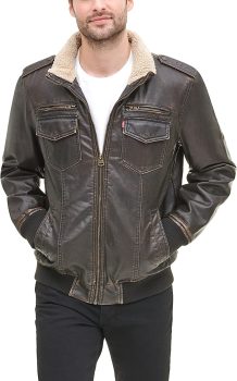 Levi’s Mens Faux Leather Sherpa Aviator Bomber Jacket