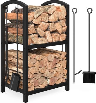 Mr IRONSTONE Firewood Rack w/Fireplace Tools Set