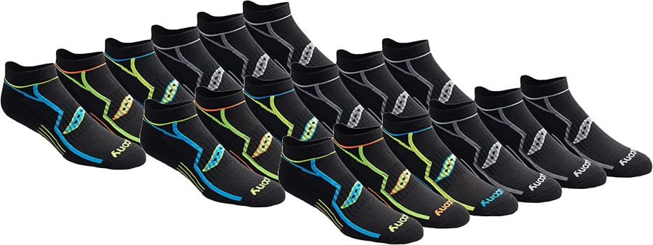 Saucony Mens Bolt Performance Comfort Fit No-Show Socks 18-Pack
