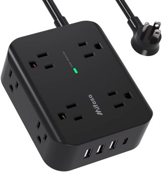 Mifaso Power Strip Surge Protector w/ 8 Wide Outlets, 4 USB Ports