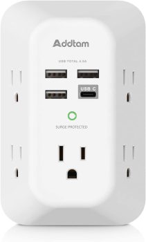 Addtam USB Wall Charger Surge Protector 5 Outlet Extender