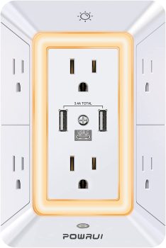 POWRUI Multi Plug Outlet w/6 Outlet Splitter, 3 USB Charging Ports
