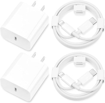 2-Pk Mailesi 20W Type C Fast Charger Block w/6FT Lightning Cable
