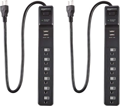 2-Pk Amazon Basics 6-Outlet Surge Protector Power Strip 2ft Cord