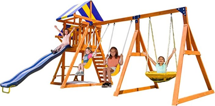 Sportspower Willow Creek Outdoor Kids Wooden Swing Set