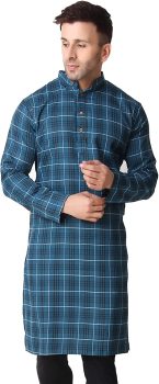 Skavij Mens Soft Cotton Long Sleeve Tunic Checkered Kurta