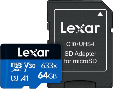 Lexar High-Performance 633x 64GB microSDXC UHS-I Card w/Adapter