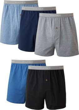 5-Pack Hanes Mens Cotton Knit Comfortable Boxer Underwear