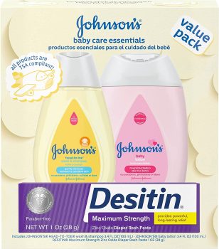 Johnson’s Baby Care Essentials Gift Set, 3-Pack Skincare Set