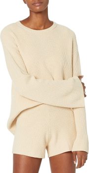 The Drop Womens Alice Crewneck Back Slit Ribbed Pullover Sweater