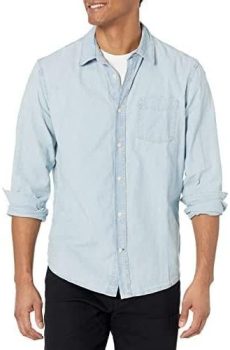 GAP Men’s Long Sleeve Chambray Woven Button-Down Shirt