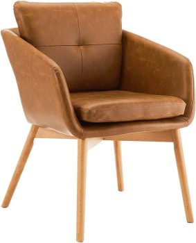 CangLong Faux Leather Upholstered Arm Side Chair w/Wood Legs