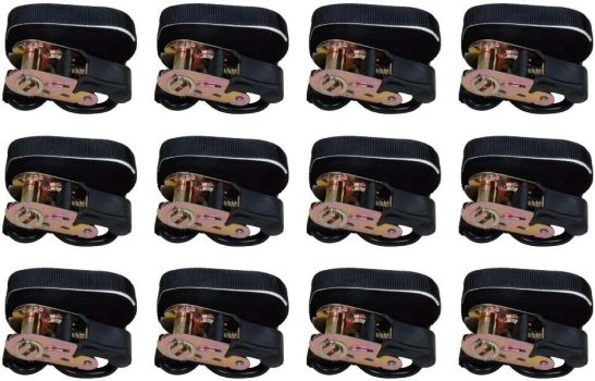 12-Pk Amazon Basics 15-Feet Ratchet Tie Downs, 500 Lbs Load Cap