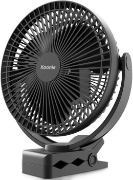 Koonie 10000mAh Rechargeable 8-Inch Battery Operated Clip on Fan
