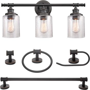 Globe Electric 51415 Camden 5-Pc Bathroom Set, 3 Vanity Light
