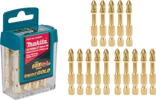 15PK Makita B-60523 Impact Gold #2 Phillips 2-in Power Bit