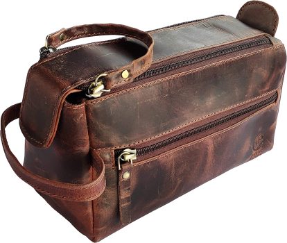 RUSTIC TOWN Buffalo Leather Toiletry Bag