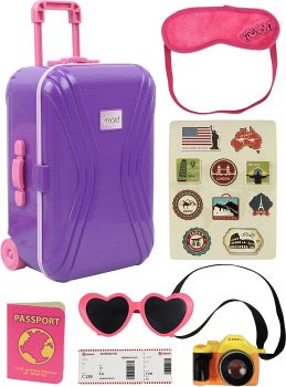 Click N’ Play 18-in Doll Travel Carry On Suitcase Luggage 7pc Set