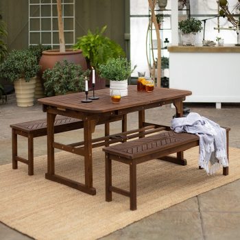 Walker Edison 6-8 Person Outdoor Wood Chevron Patio Dining Set