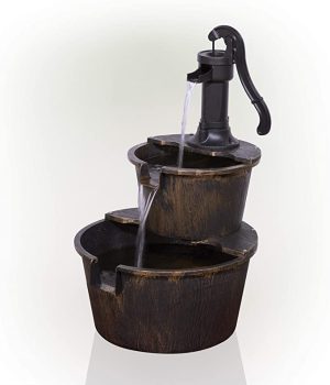 Alpine Corporation 27-in Tall 2-Tier Barrel and Pump Fountain