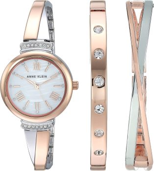 Anne Klein Womens Premium Crystal Accented Bangle Watch Set