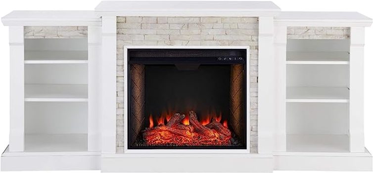 SEI Furniture Gallatin Faux Stone Alexa-Enabled Electric Fireplace