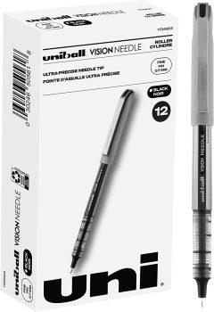 12-Pack Uni-Ball Vision Rollerball Pens Black Pens 0.7mm