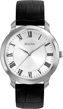 Bulova Mens Classic 3-Hand Quartz Leather Strap Watch