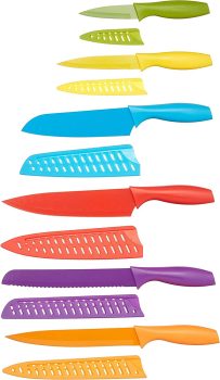 AmazonBasics 12-Piece Colored Kitchen Knife Set