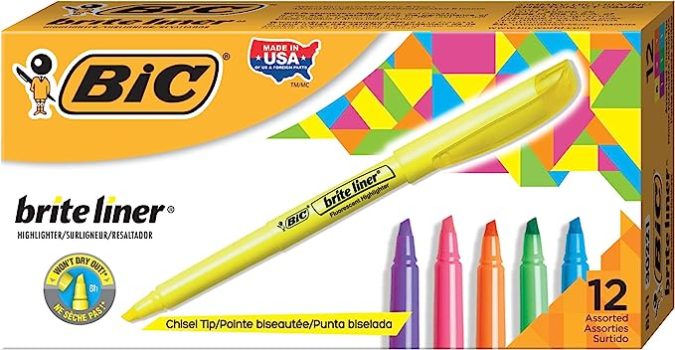 12-Count BIC Brite Liner Highlighters Chisel Tip