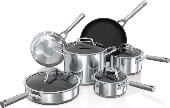 Ninja C69500 Foodi NeverStick Stainless Steel 10-Piece Cookware Set