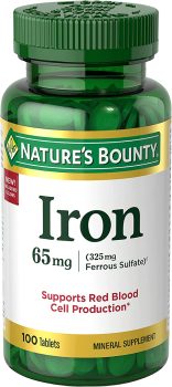 2-Pk Nature’s Bounty Iron 65mg, 325 mg Ferrous Sulfate 100-Tablets