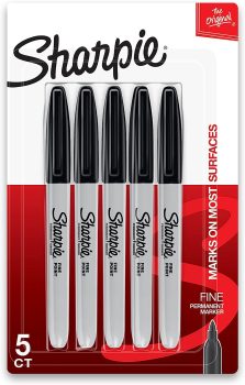 Sharpie Permanent Marker, Fine Point, Black, Pack of 5