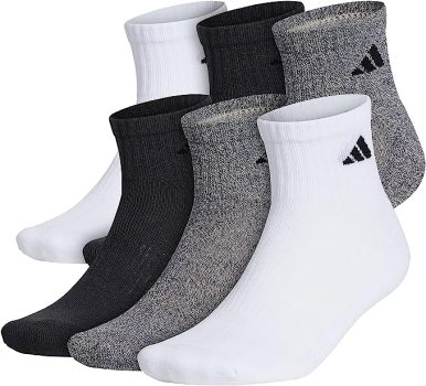 Adidas Mens Athletic Cushioned Quarter Socks 6-Pairs