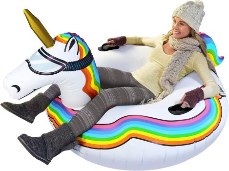 GoFloats Winter Snow Tube Inflatable Sled, Unicorn