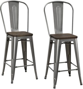 DHP Luxor Counter Stool with Wood Seat and Backrest 24-inch