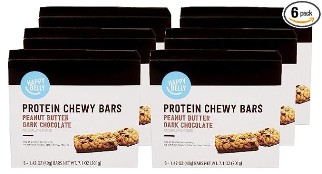 Amazon Brand Happy Belly Protein Chewy Bars 30-Count