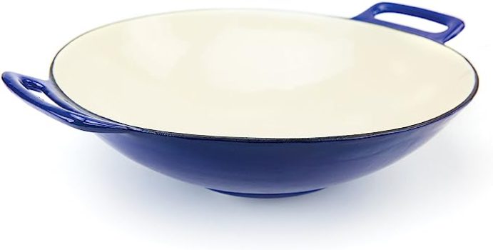 Broil King 69710 Cast Iron Wok, 14-inch Blue and Ivory