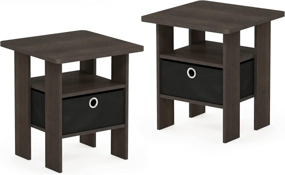 2 Furinno Andrey End Table Nightstand w/Bin Drawer