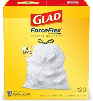 120 Count GLAD ForceFlex Tall Drawstring Trash Bags 13 Gallon