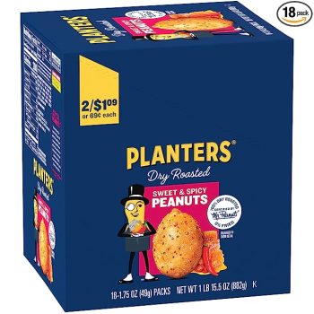 18-Pack Planters Sweet and Spicy Dry Roasted Peanuts 1.75oz
